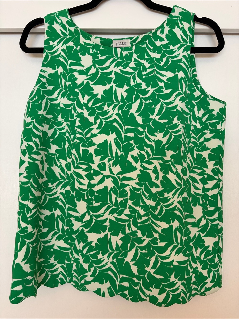 J. Crew Green and Cream Leaf-Print Sleeveless Camisole